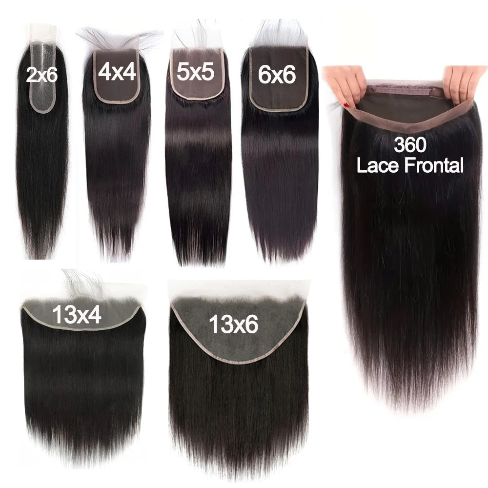 Straight 13x6 Lace Frontal Only 360 Lace Brazilian Virgin Human Hair 2x6 Lace Closure 4x4 5x5 Transparent Swiss Lace Closure