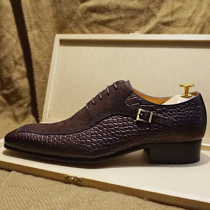 Herren Handgefertigte Leder Business Schuhe Krokodilmuster Oxford Formelle Schnürschuhe Bequem Rutschfest Atmungsaktiv Büro Hochzeit