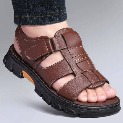 Summer Men's Roman Sandals Platform Soft PU Men's Slippers Peep Toe Non-slip Men Travel Beach Shoes Outdoor Hollow Out