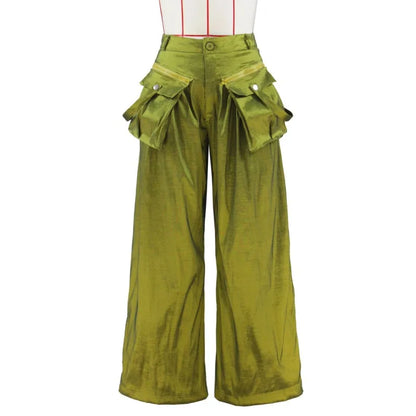 Solid Color Multi-pocket Loose Pants Women High Street Wide Leg Pants Straight High-waisted Oversized Y2K Trousers Pantalones