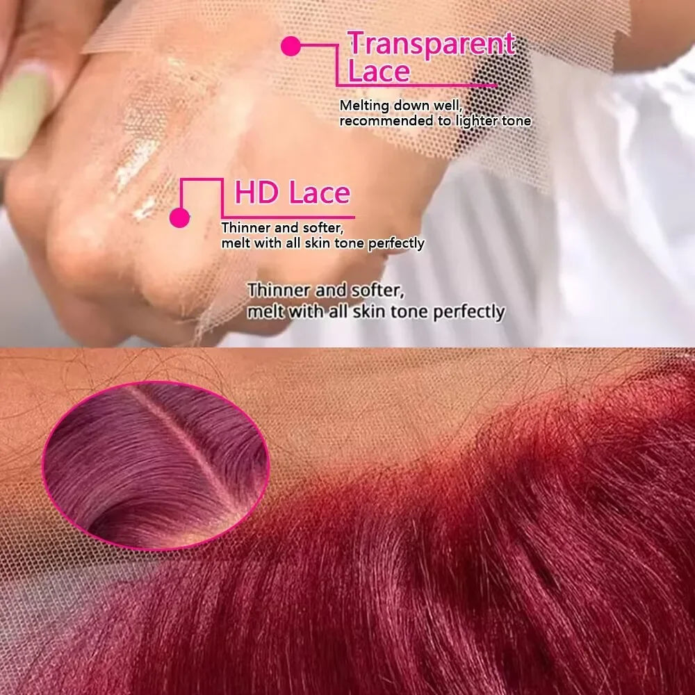 99J Burgundy Lace Frontal Wig 13x6 Body Wave Lace Front Wig HD Transparent Lace Frontal Wig Human Hair Pre Plucked Red Color
