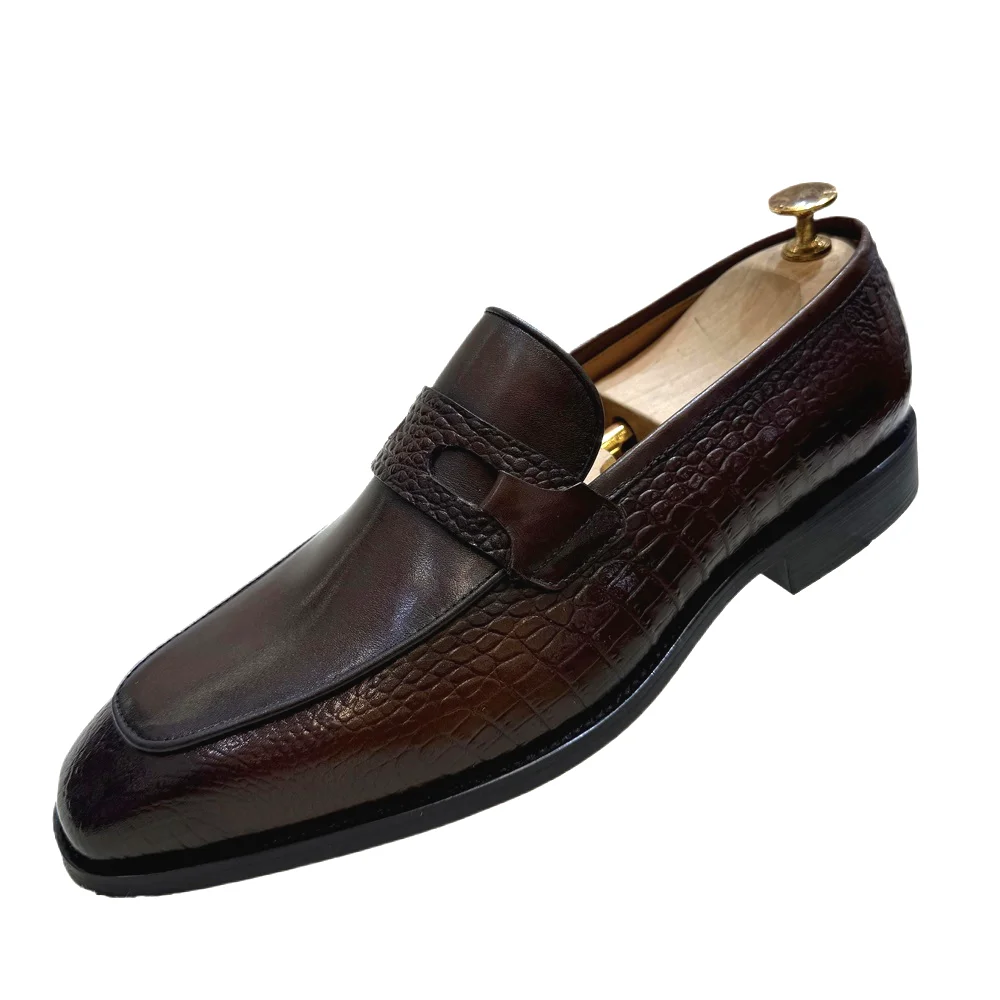 Luxus-Herrenschuhe aus echtem Leder mit Krokoprägung, Hochzeits-Loafer, Business-Büro-Slipper mit Doppelschnalle