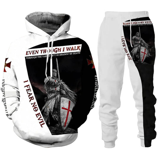 Retro Knight Templar Armor 3D Printed Men's Hoodies/Pants/Suit Harajuku Jesus God Tracksuit Sportswear Cool 2 Piece Clothing Set