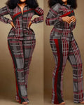 Spring Autumn Two Piece Sets Women Geometric Print Zip Up Top Coat Pants Set Outifits Fashion Tracksuit Casual Elegant Suit