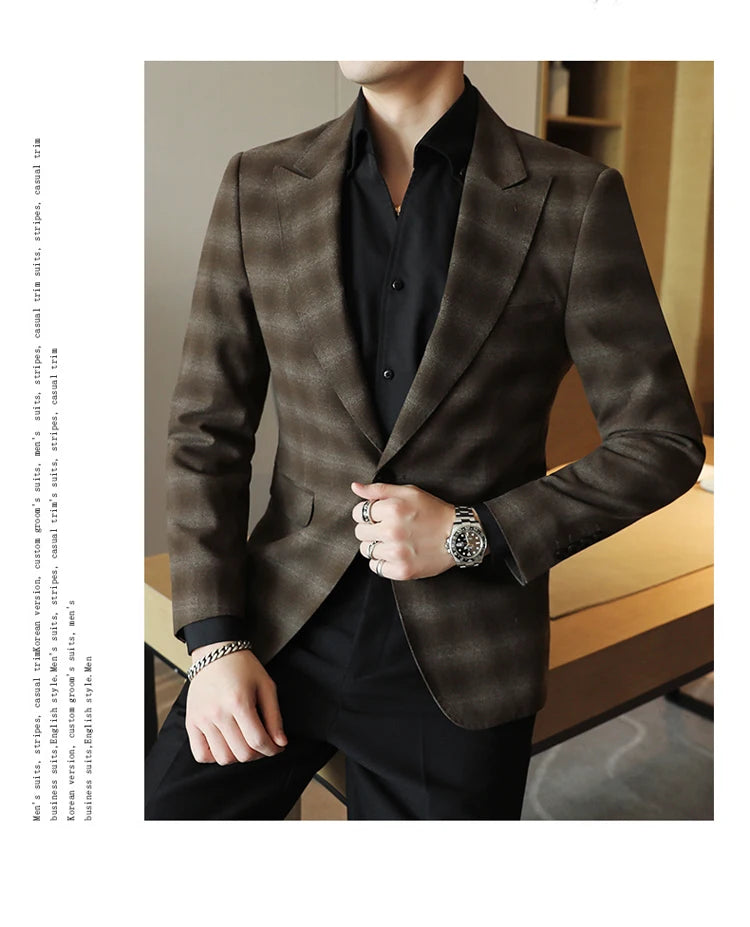 2024 New High-end Men's Two-button Suit Fashion Matching Handsome Casual Dating Slim Suit Single West Coat  Gucci Blazer Men