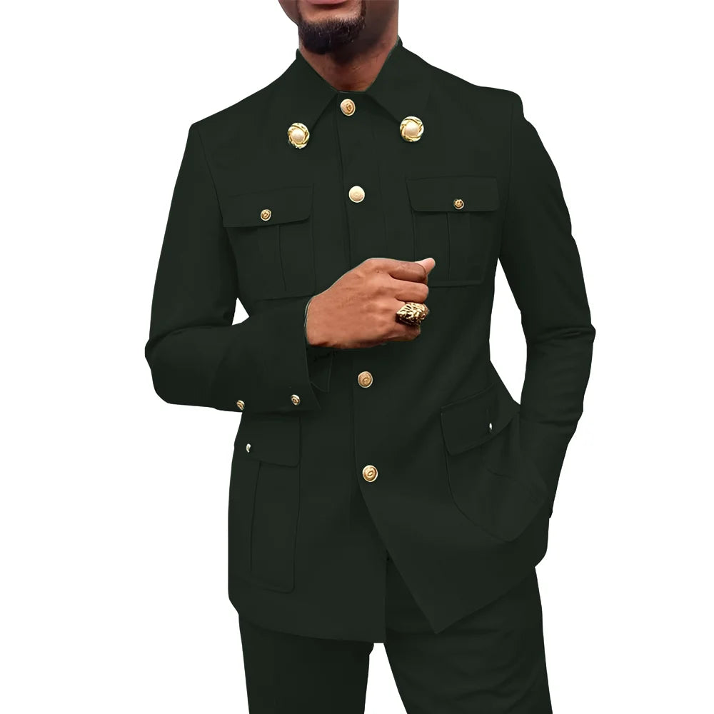 Herren Zweiteiler im afrikanischen Stil, Stehkragen Blazer Hose Bräutigam Hochzeits-Smoking Feiertag Maßanzug Kleid