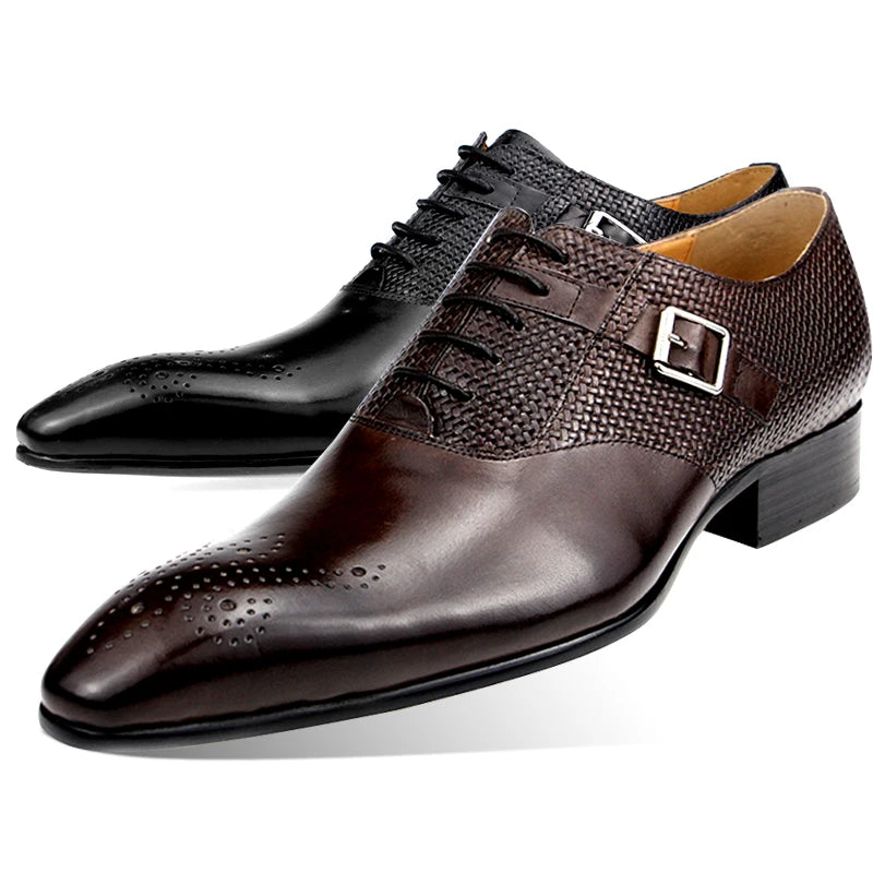 Herren Anzugschuhe aus echtem Leder, modische Business-Schuhe, Herren Hochzeitsschuhe, Loafer, Webmuster, Schnürung, tägliche Brogue-Schuhe