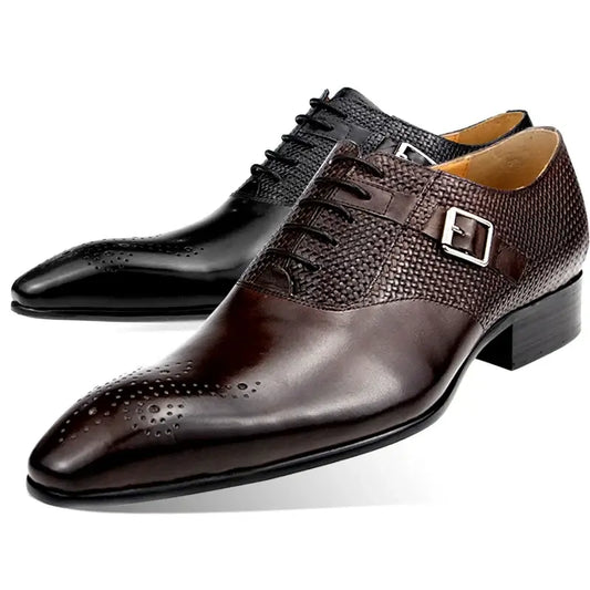 Herren Anzugschuhe aus echtem Leder, modische Business-Schuhe, Herren Hochzeitsschuhe, Loafer, Webmuster, Schnürung, tägliche Brogue-Schuhe