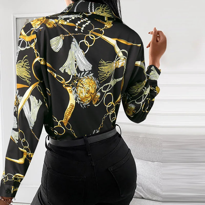 Spring Summer Women's Clothing New Fashion Printed Women's Shirt Casual Lapel Long Sleeved Single Breasted Shirt Women's Top