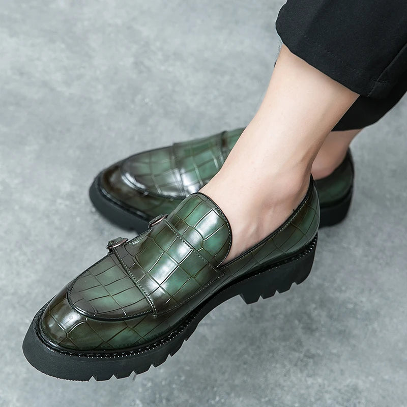 Dicke Sohle Loafer Persönlichkeit Mann Party Hochzeitsschuhe Weiche Sohle Street Style Herrenmode Mönchsschnalle Schuhe Handgemacht