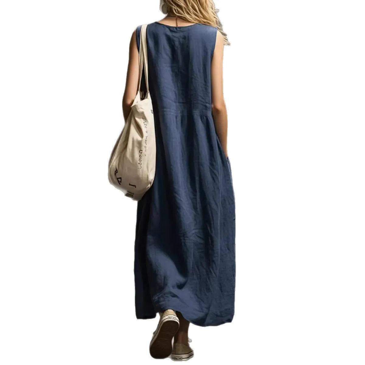 2026 Summer Loose And Simple Sleeveless Cotton And Linen Women's Dress New Fashion Casual Pocket Female Holiday Long Dresses