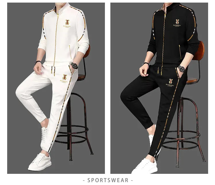 Men's Luxury Sports Suit Cardigan Zipper Sweatshirt Sweatpants Suit Autumn Winter Fashion Stand Up Collar Cotton Casual Clothing