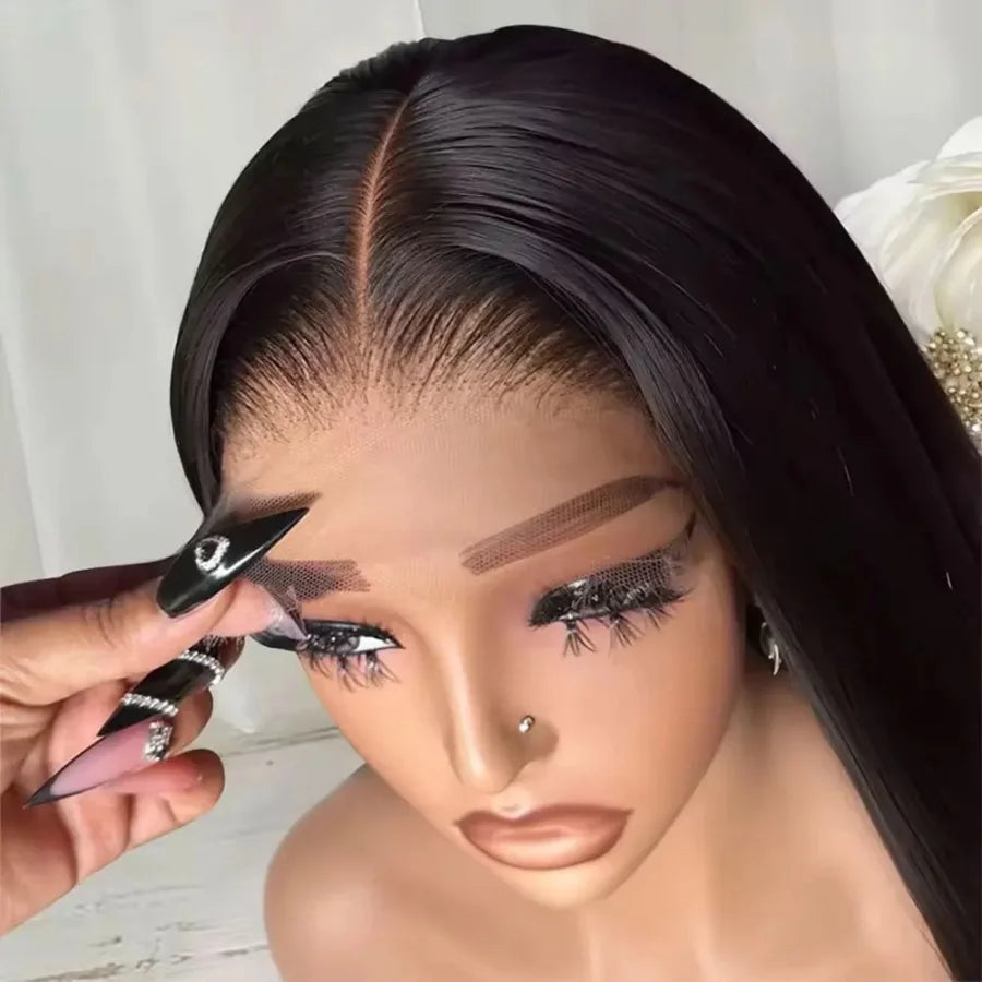 200% 13x4 13x6 HD Transparent Lace Frontal Wig Brazilian Pre Plucked With Baby Hair 5x5 Lace Closure Wig Bone Straight Hair