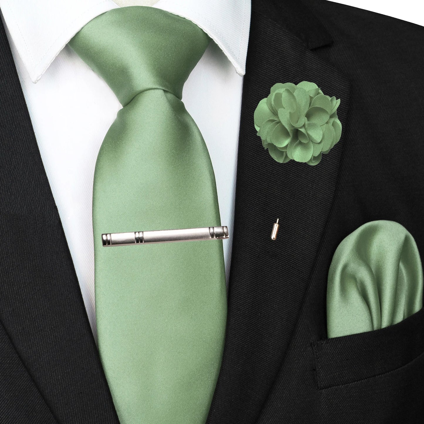 Mens Colors Solid Tie and Lapel Pin Necktie Pocket Square and Tie Clip Sets for Business Casual 4PCS