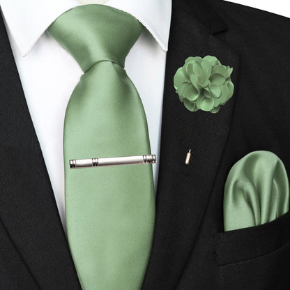 Mens Colors Solid Tie and Lapel Pin Necktie Pocket Square and Tie Clip Sets for Business Casual 4PCS