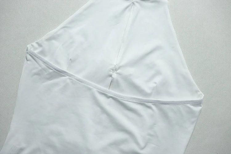 Stylish Lady White Hollow Out 2 Piece Set Women Halter Backless Tops and Irregular Mini Skirts Suits  Summer Elegant Outfits