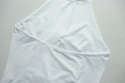 Stylish Lady White Hollow Out 2 Piece Set Women Halter Backless Tops and Irregular Mini Skirts Suits  Summer Elegant Outfits