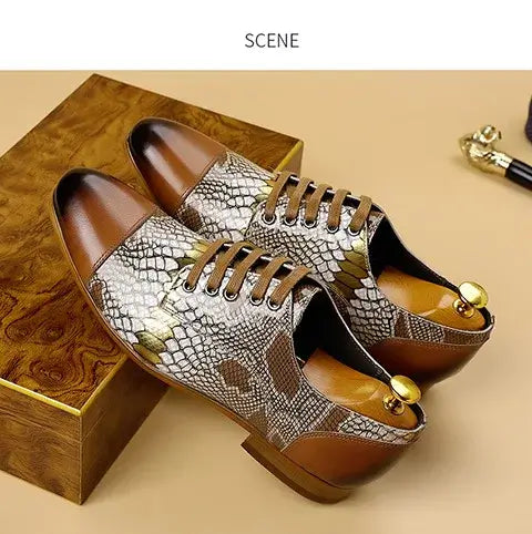 Luxusmarke Echtes Leder Herren Business Schuhe Mode Schlangenmuster Design Schnürschuhe Herren Business Anzug Bräutigam Hochzeitsschuhe