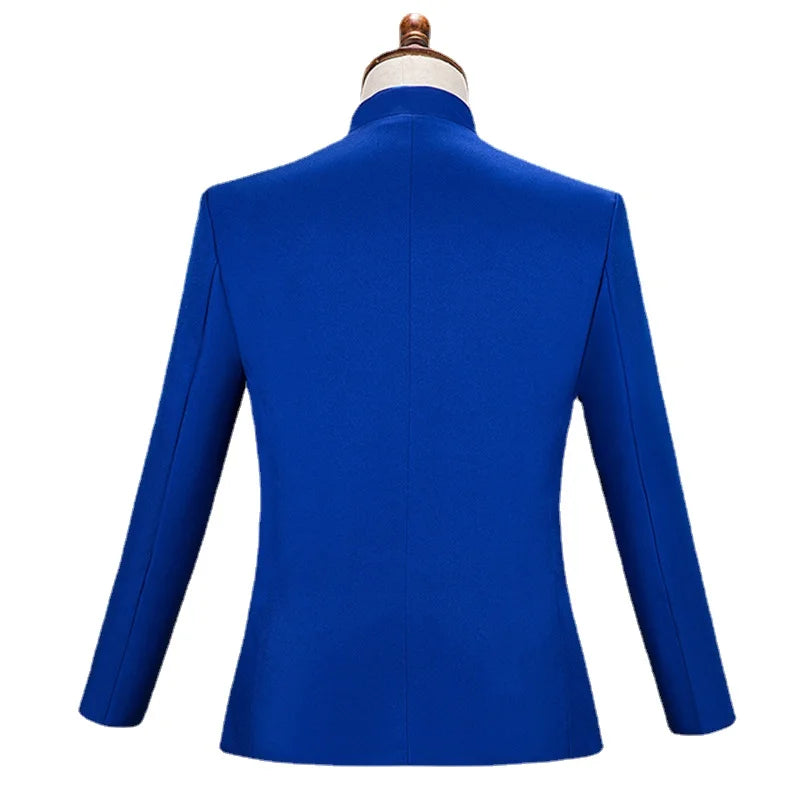 Neuer Herren Stehkragen Bestickter Anzug 2-teilig Schwarz / Weiß / Rot Mode Herren Bühne Party Perform Blazer und Hose