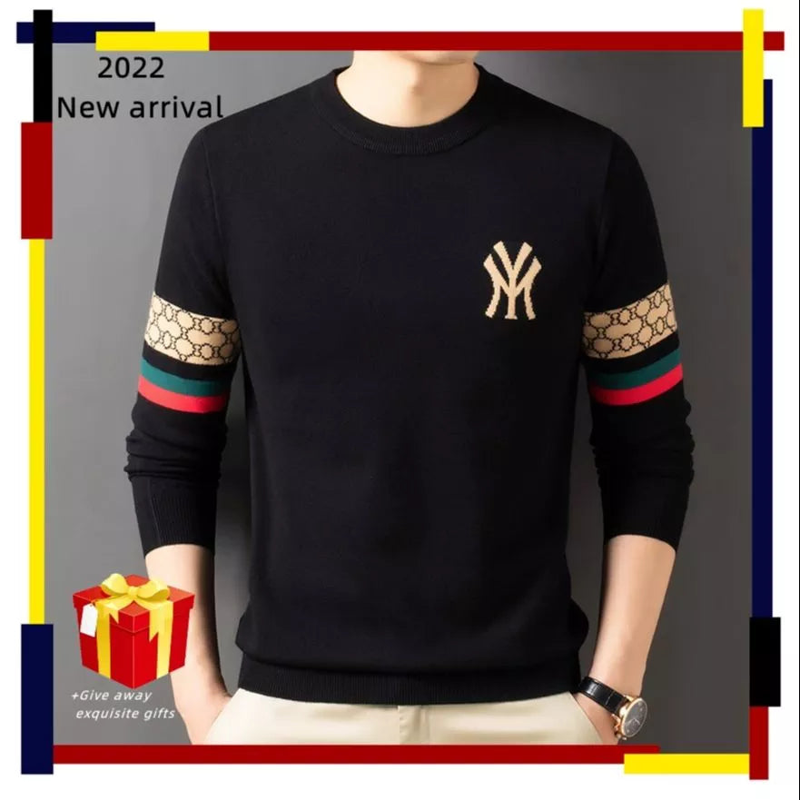 Europe Luxury 2022 New Quality Sweater Men's Pullover Stripe Slim Fit Knitted Wool Autumn British Casual Men's Clothing 6 Colors