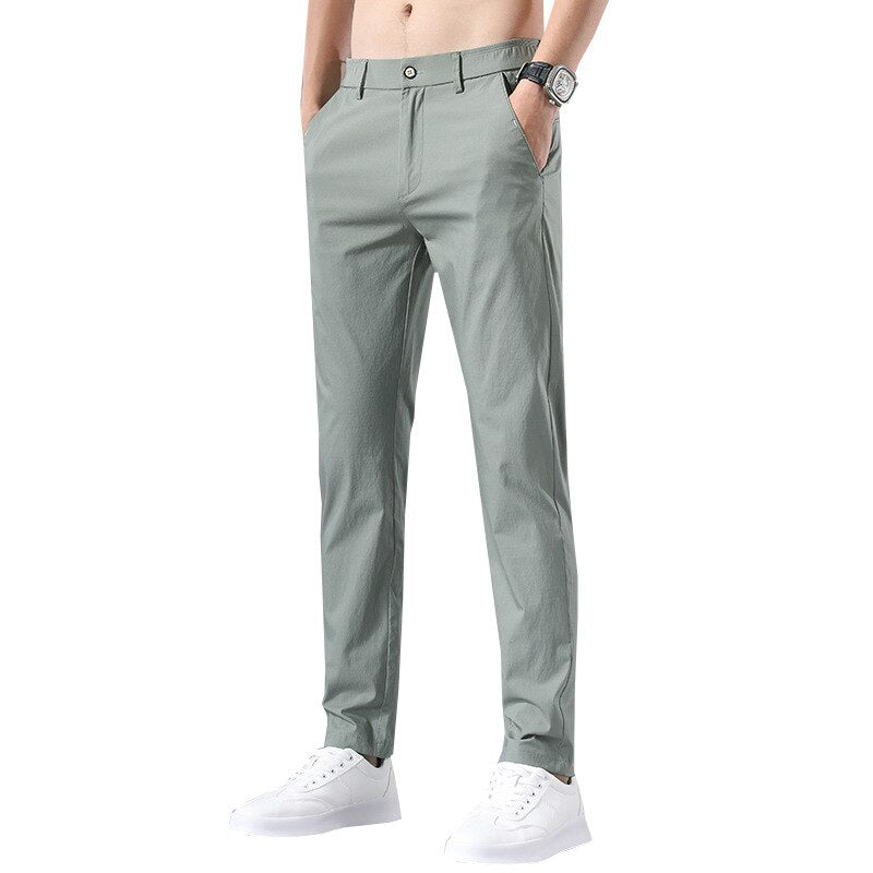 2022 Men&#39;s Thin Pants Solid Color Pants Smart Casual Business Fit Body Stretch Trousers Men Cotton Formal Breathable Trousers