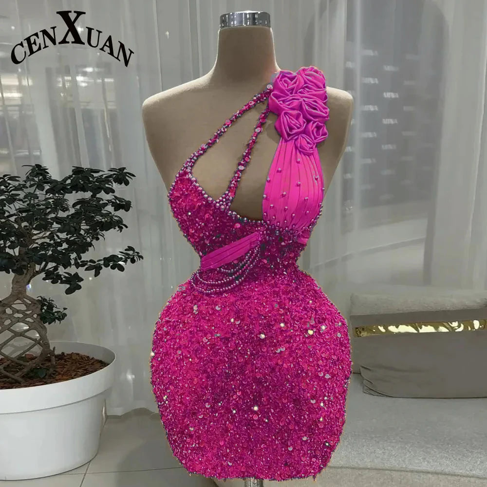 CENXUAN Luxury Graduation Dresses Saudi Arabia Sequin One Shoulder Vestidos De Festa Formal Party Gown Plus Size Customized