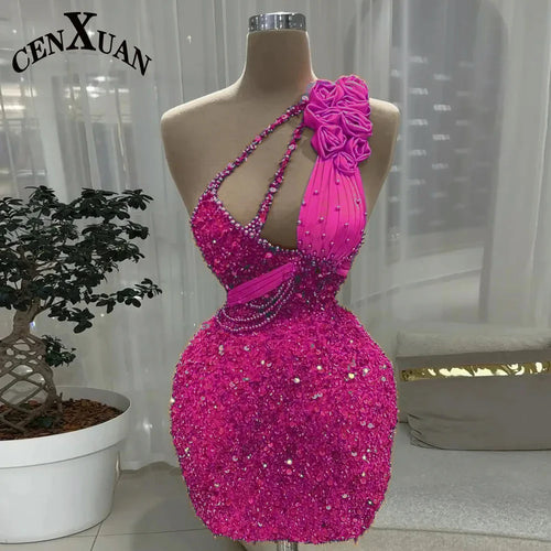 CENXUAN Luxury Graduation Dresses Saudi Arabia Sequin One Shoulder Vestidos De Festa Formal Party Gown Plus Size Customized
