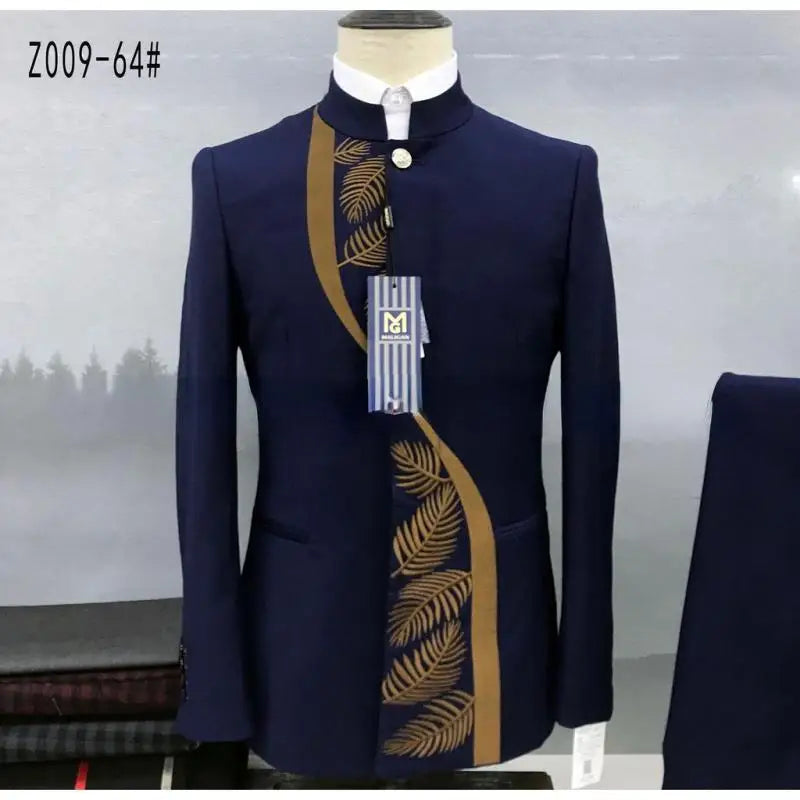 (coat+pants) Embroidered men's suit set banquet/evening/wedding/work general clothing