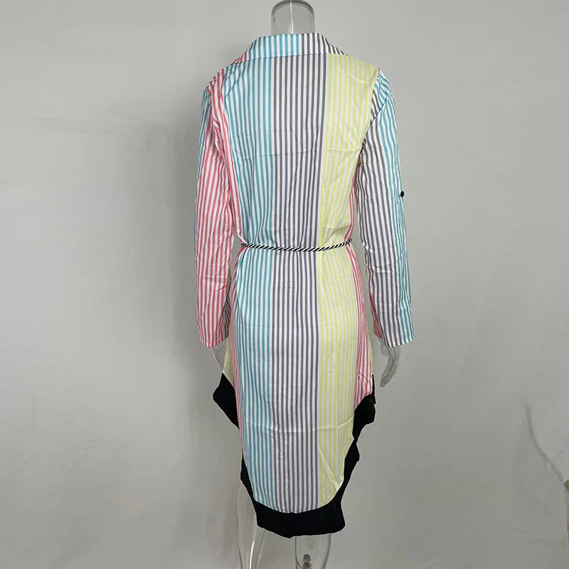 2024 Women's Autumn New Fashion and Elegant Commuter Print V-neck Lace up Long Sleeve Slim Fit Mid length Dress