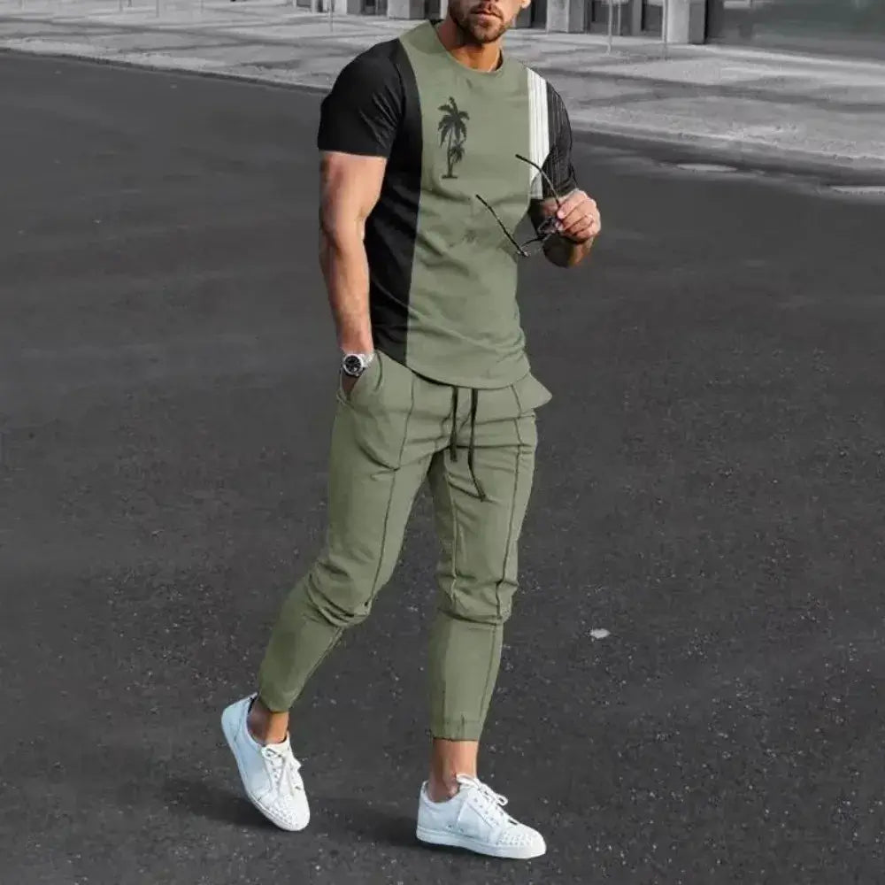 Neues Herren-Set: Bequemes, atmungsaktives Kurzarm-Rundhals-T-Shirt und Hose – 3D-gedruckt, neuestes Retro-Outdoor-Freizeitset