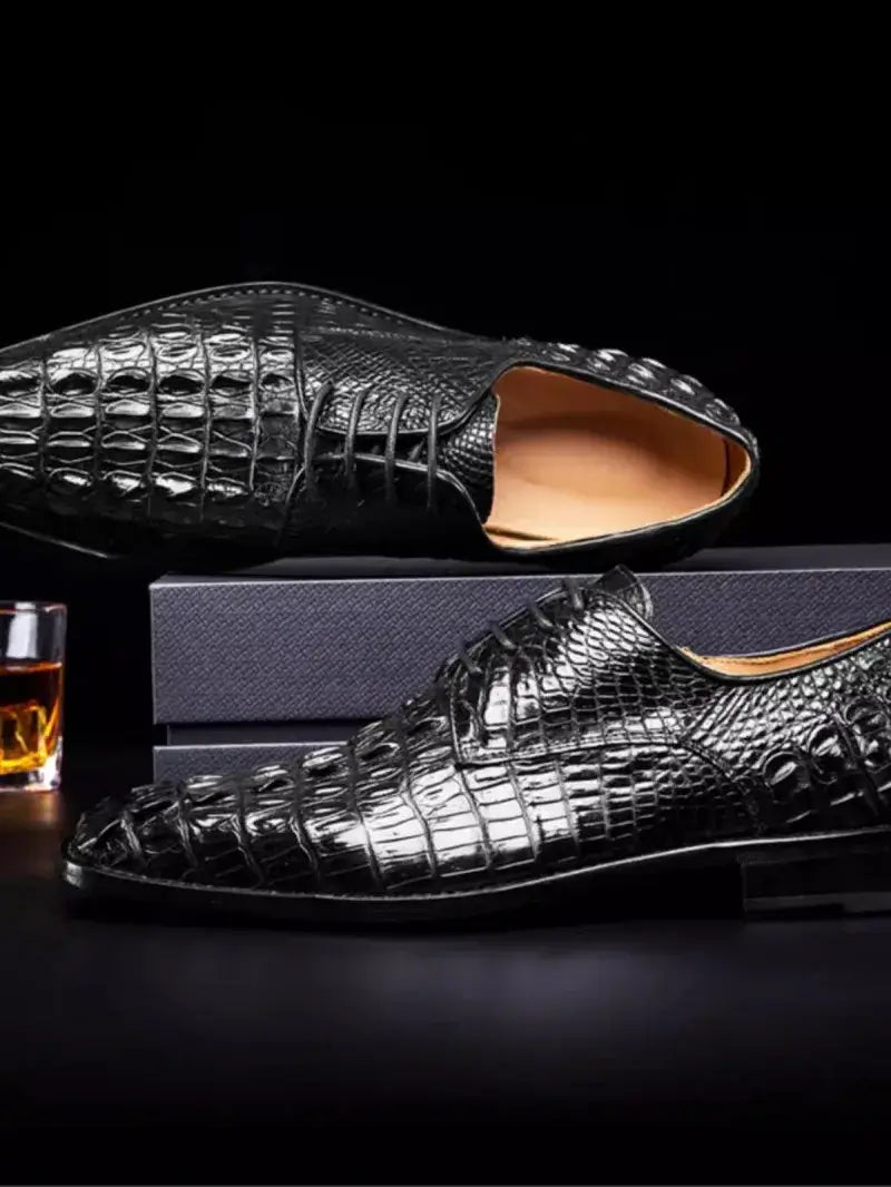Business Casual Herren Krokodilhaut Echtes Leder Anzugschuhe Spitz Zehen Schnürsenkel Luxus Britischer Stil Herren Derby Schuhe Größe 45