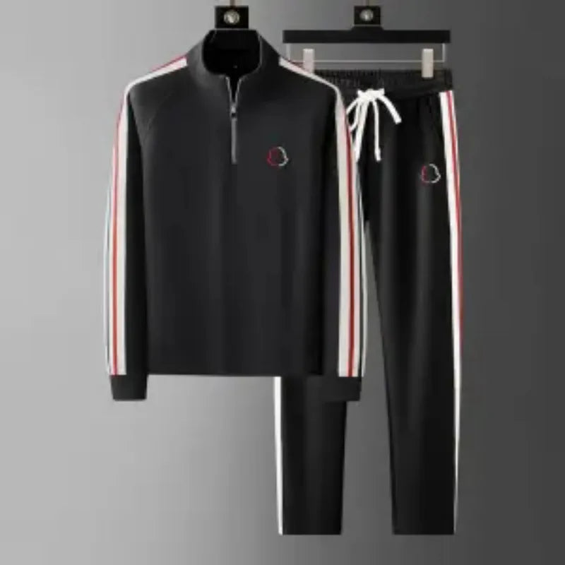 Men's clothing autumn and winter high quality fashion stand collar half zipper leisure sports suit straight pants two-piece