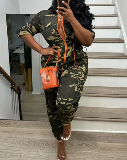 Fashion Jumpsuits for Woman  Summer Camouflage Print Zipper Pocket Design Casual One Pieces Jumpsuit Streetwear Y2K Clothing