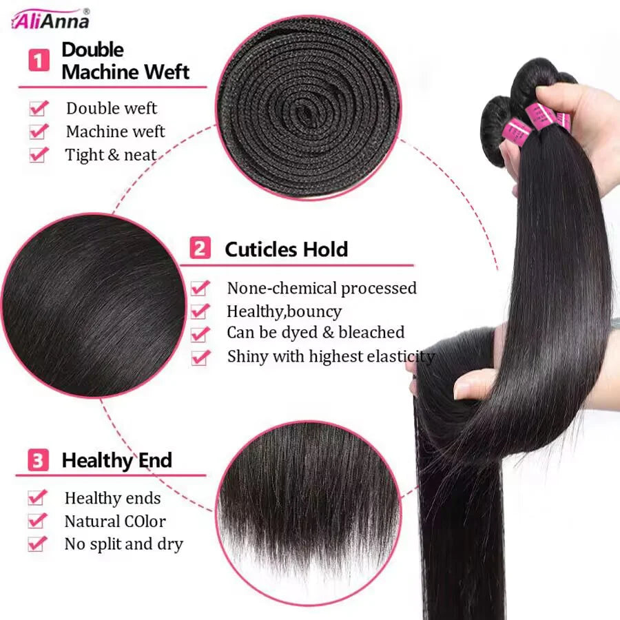 ALIANNA 26-Zoll-Echthaar-Bündel 10A brasilianisches unbehandeltes Haarwebe 30 38 40 Zoll glatte Echthaar-Bündel Haarverlängerungen
