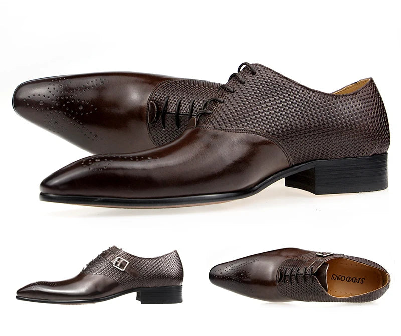 Herren Anzugschuhe aus echtem Leder, modische Business-Schuhe, Herren Hochzeitsschuhe, Loafer, Webmuster, Schnürung, tägliche Brogue-Schuhe