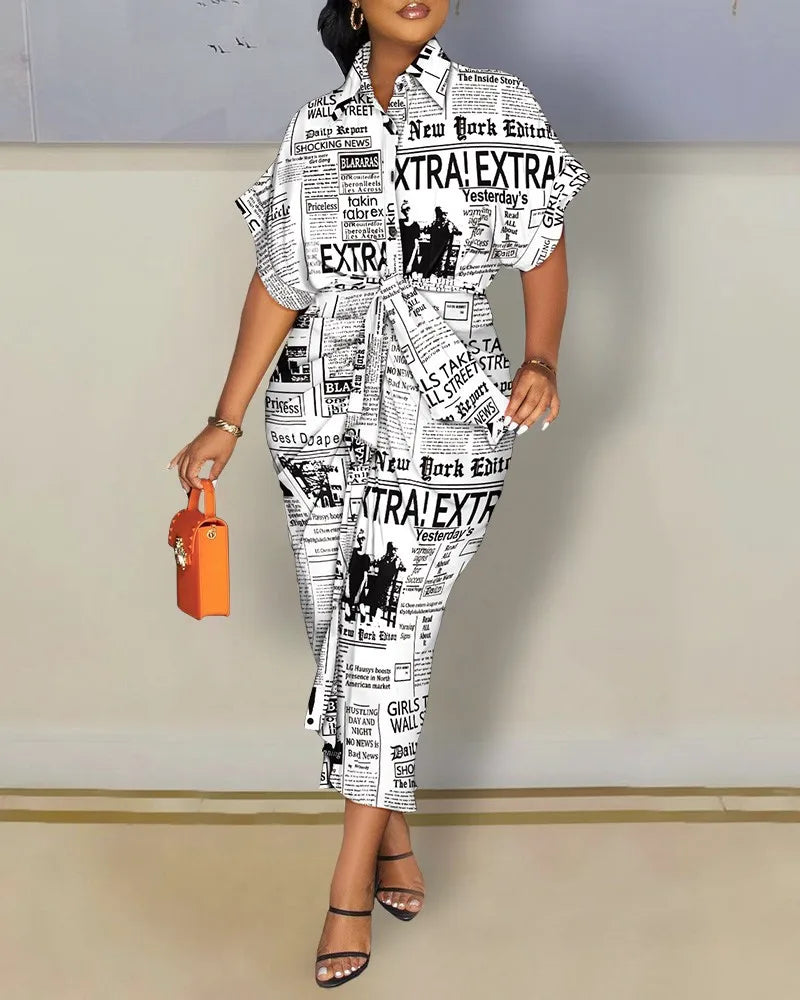 Women Boho Shirt Dress Summer Turn-down Collar Single Breasted Button Irregular Long Dress Female Sexy Letter Print Maxi Dresses