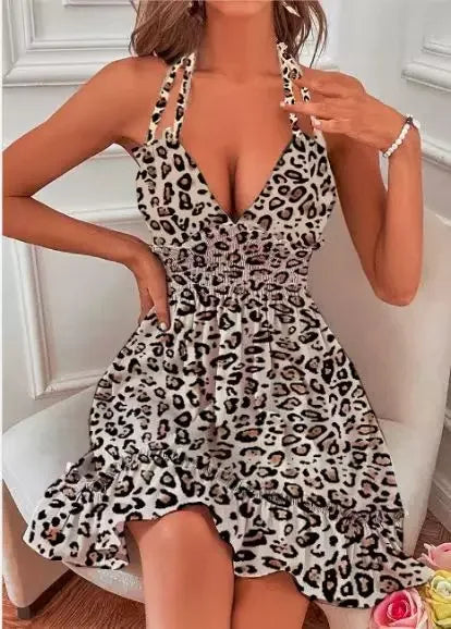 Sexy Deep V Neck Tank Top Women's Clothing Open Back Parallel Wrinkle Dress European And American Cross-border Popular Dress