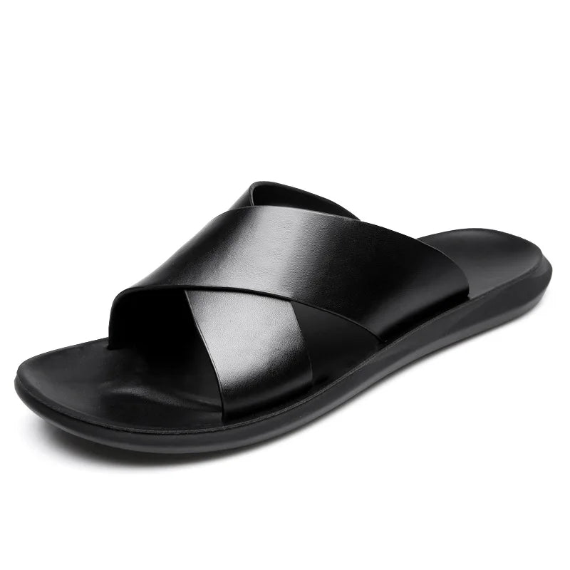 Sandals for Men Slippers Genuine Leather Luxury Brand Fashion New Men Flats Casual Non-slip Beach Sandalia Zapatos Hombre