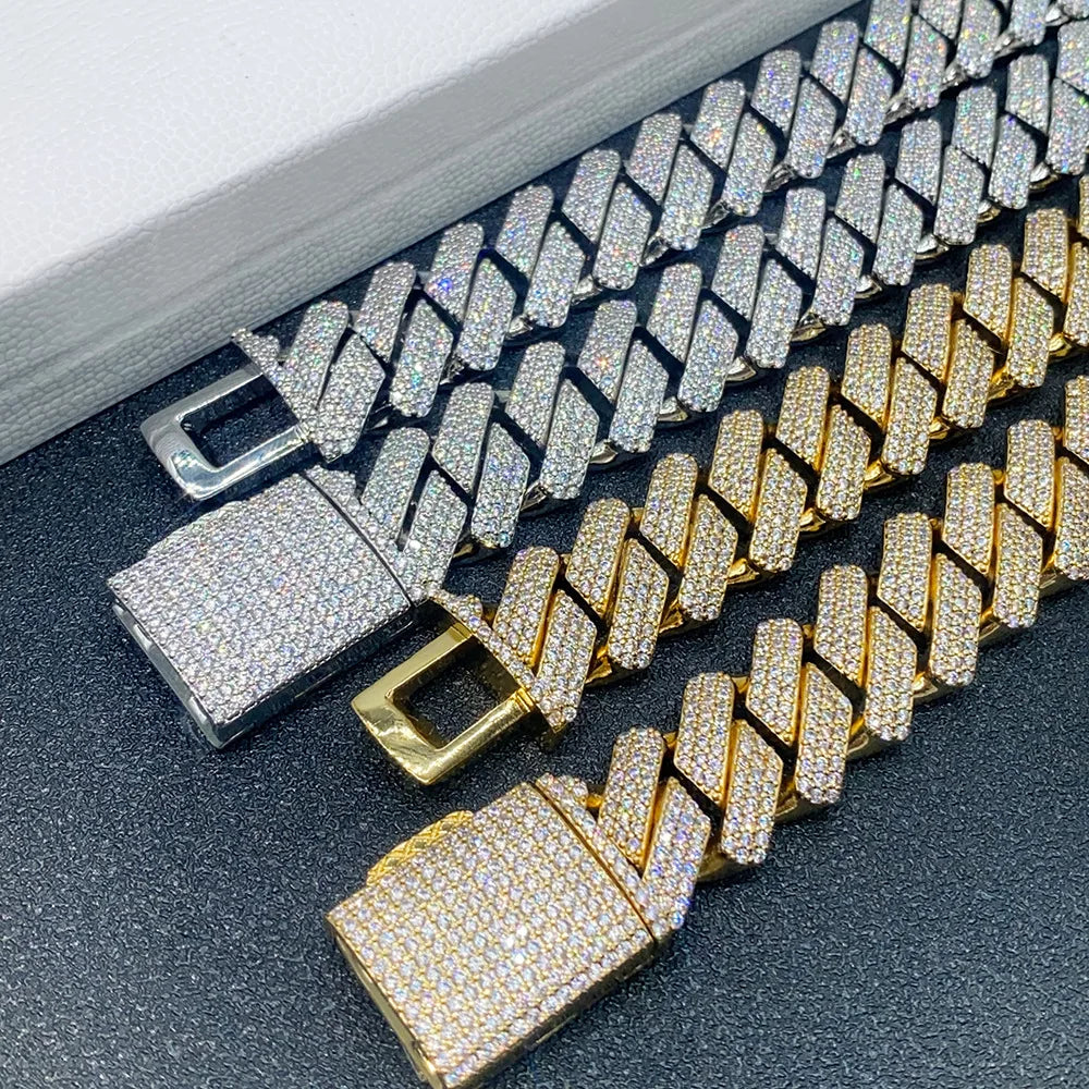 18mm Square Zircon Iced Out Cuban Chain Necklaces For Men Women Brass Bling Goth Hip Hop Jewelry Free Shipping