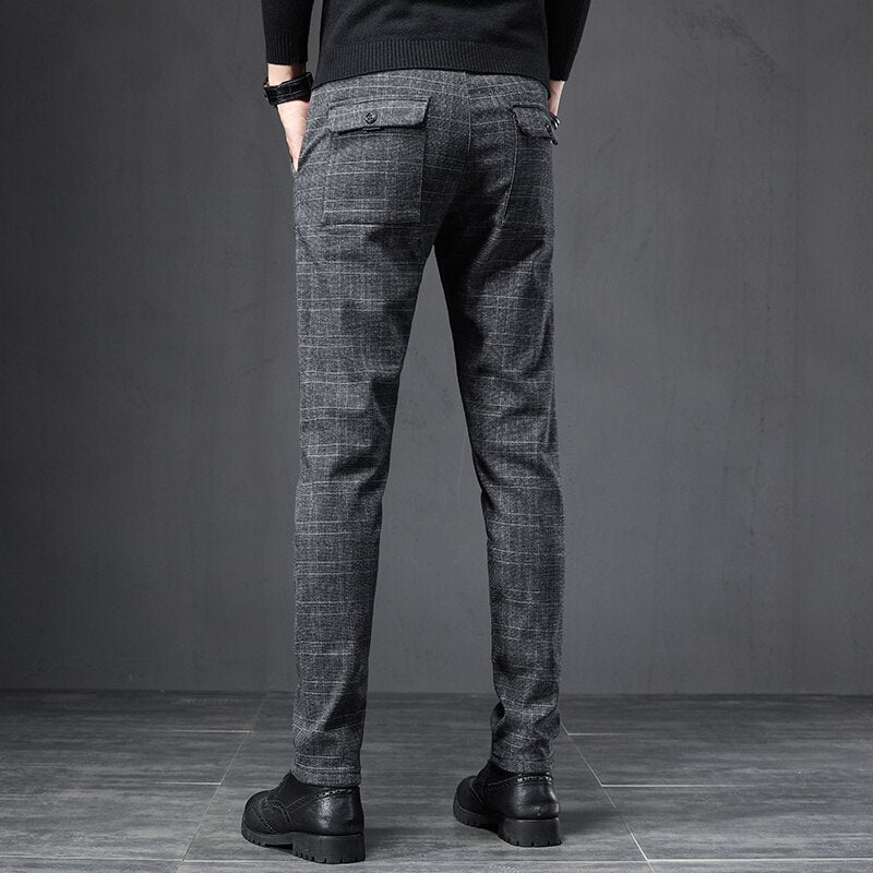 2022 Men&#39;s Stretch Stripe Plaid Trendy Pants Elegant Seasons Wear High Quality Designer Business Casual Trousers