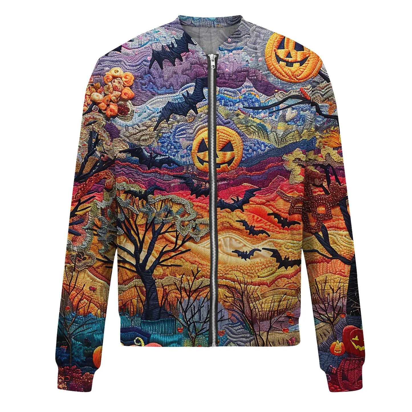 Women's Halloween Print Jacket Fashion Casual Long Sleeve O-Neck Zipper Jackets Top Fall all-match coat Women's autumn clothes