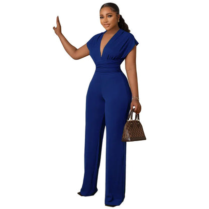 New Fashion Simple and Elegant Low Cut Solid Color Waist Women's Jumpsuit
