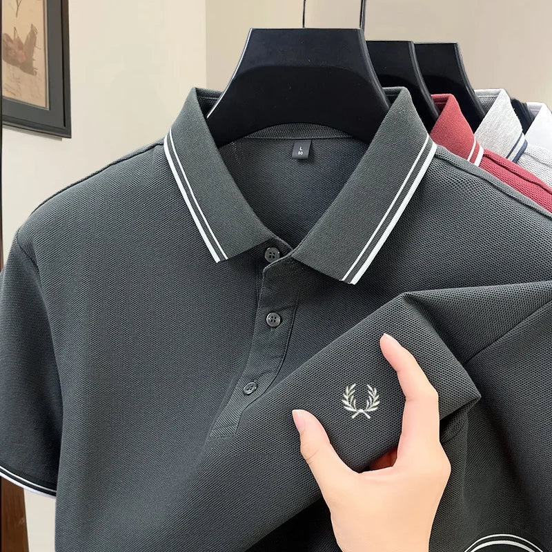 100% pure cotton high-end brand summer designer original exquisite embroidered polo shirt men's comfortable casual short sleeve
