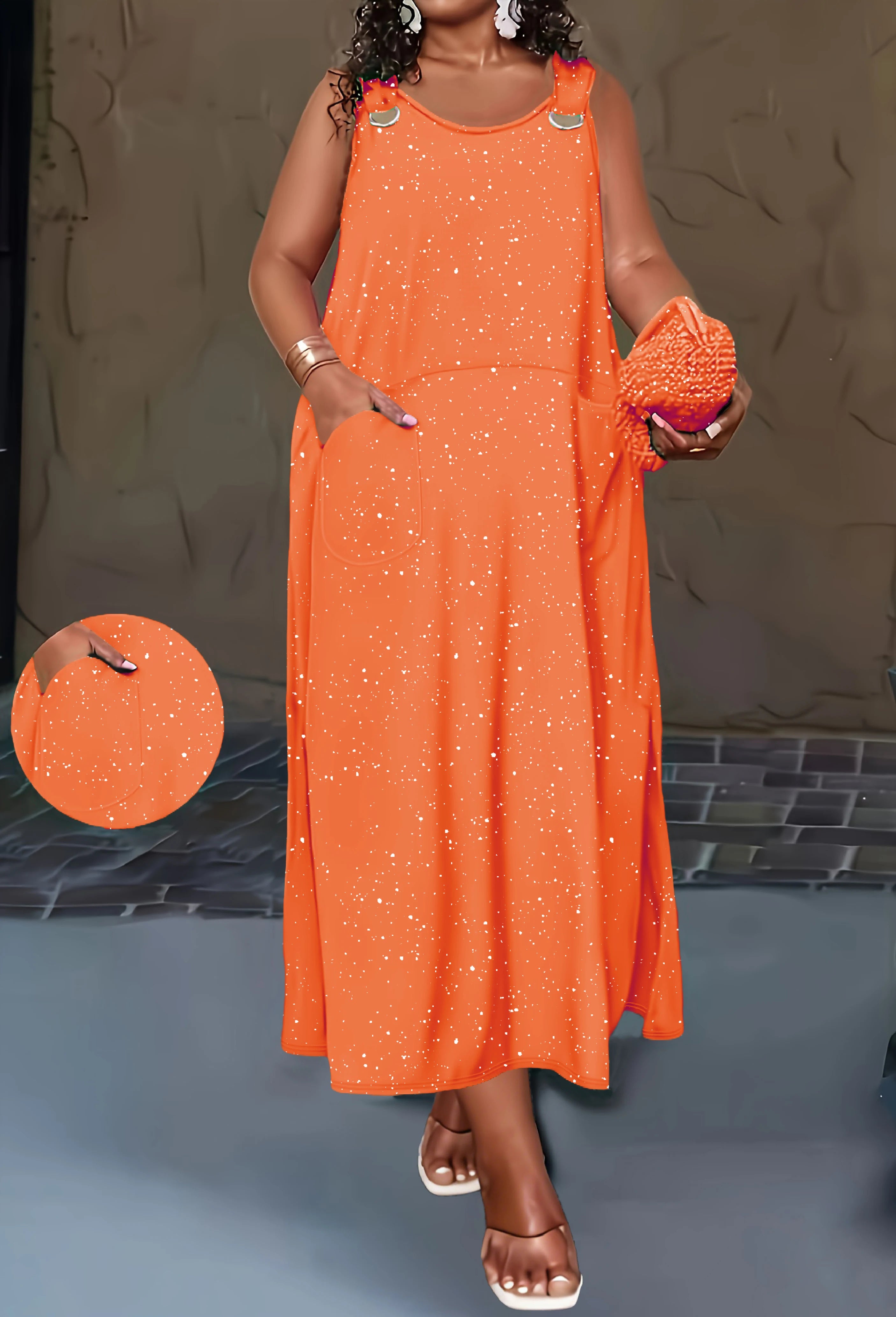 plus Size European And American Cross-Border Spring/Summer New Style Women's Solid-Color Powder-Sprinkled Dress