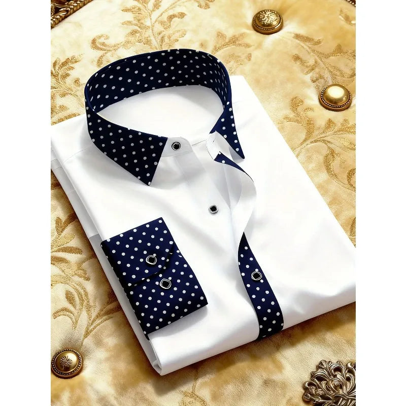 FGKKS Men's Shirt Brand New Arrival Patchwork Four Season Tuxedo Long Sleeve Smart Casual Elastic Male Business Shirts
