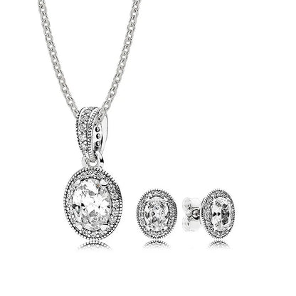 New 925 Sterling Silver Sparkling Elegance Earring Necklace With Crystal For Women Jewelry Set Birthday Birthday Gift