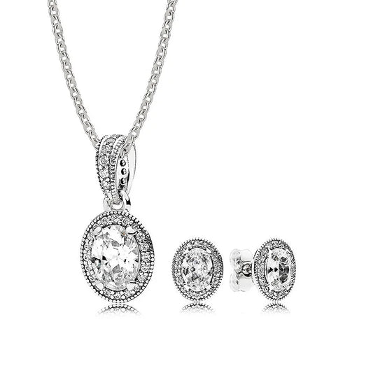 New 925 Sterling Silver Sparkling Elegance Earring Necklace With Crystal For Women Jewelry Set Birthday Birthday Gift