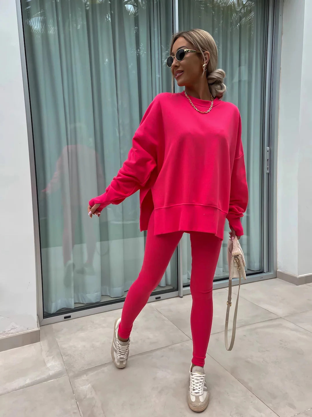 Spring summer  new Shirt  casual loose-fitting sweater tight pants 2 piece suit sets for women 2 pieces trousers sets
