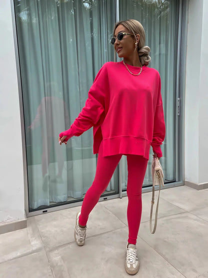 Spring summer  new Shirt  casual loose-fitting sweater tight pants 2 piece suit sets for women 2 pieces trousers sets