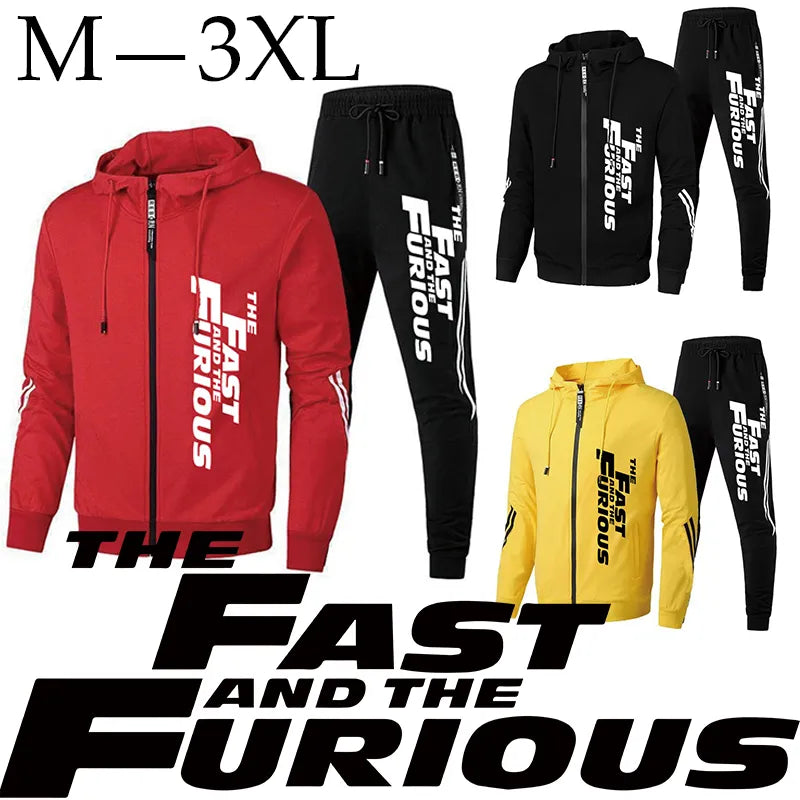 New Men's Tracksuit Spring and Autumn Sweatpants Two-Piece Set Printing Sport Jacket+Running Trousers Fast and Furious Overcoat